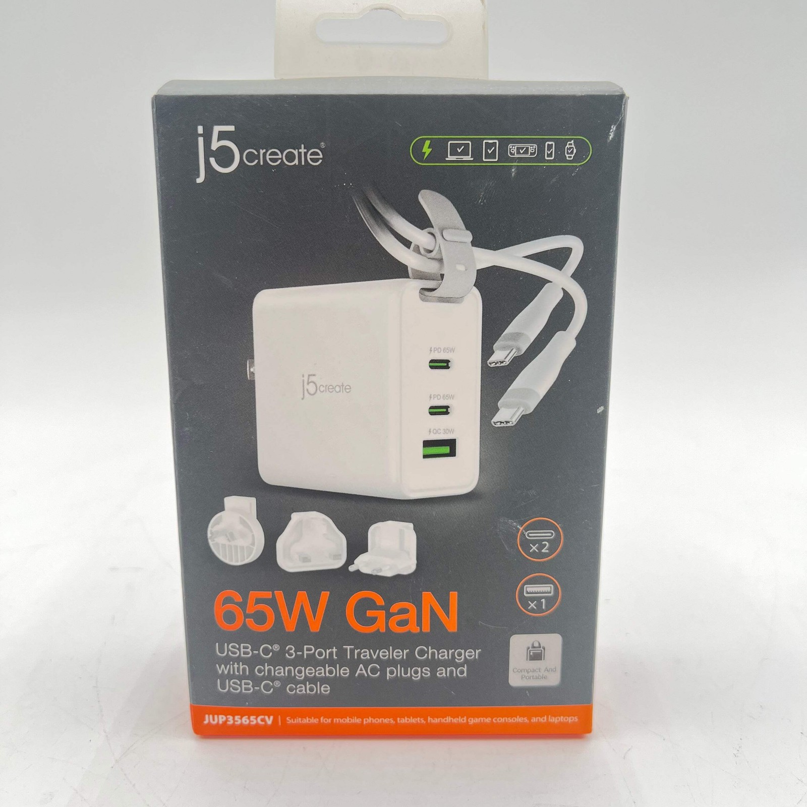 J5 Create 65W GaN Traveller Charger White New In Box