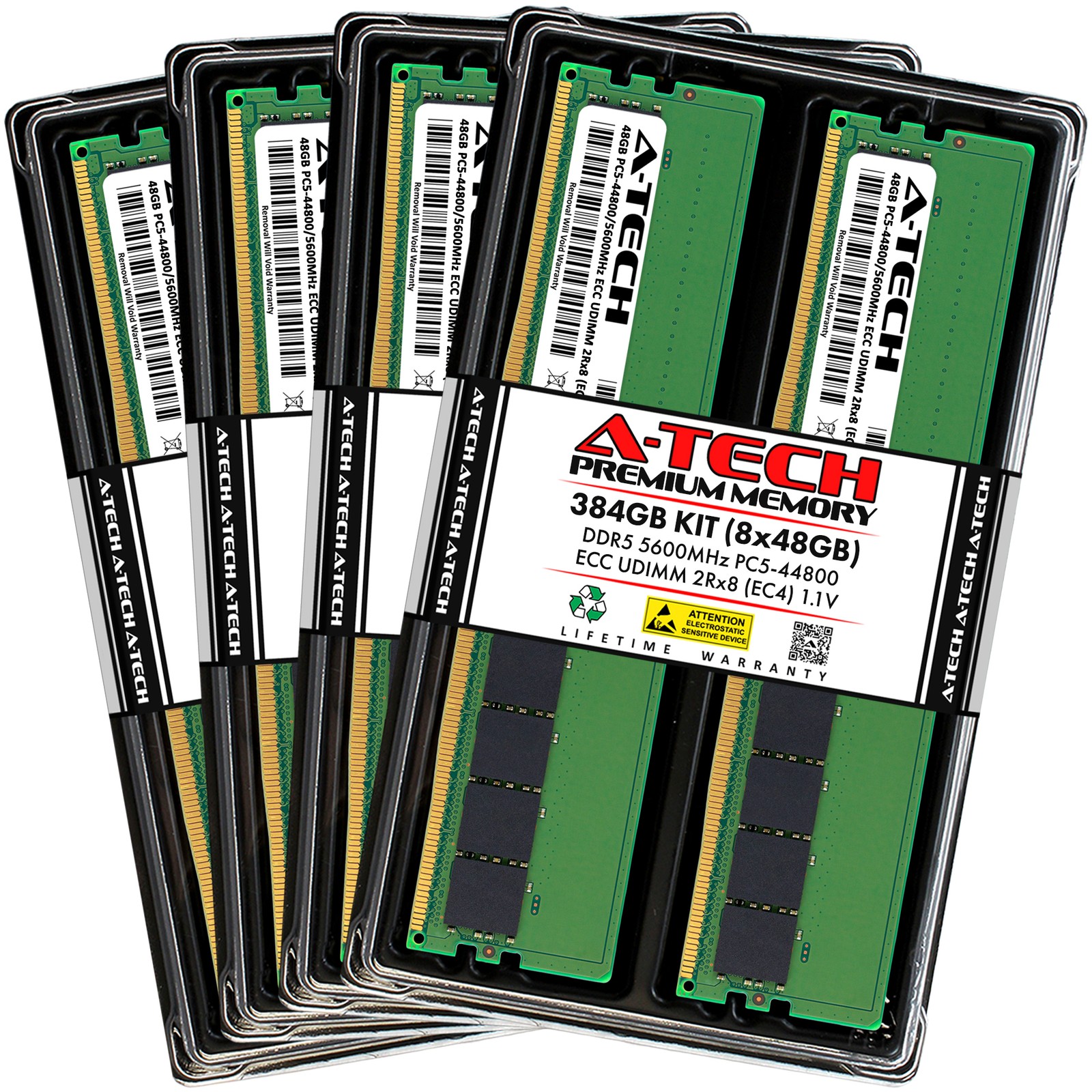 A-Tech 384GB 8x 48GB 2Rx8 PC5-44800E DDR5 5600 MHz ECC UDIMM Server Memory RAM