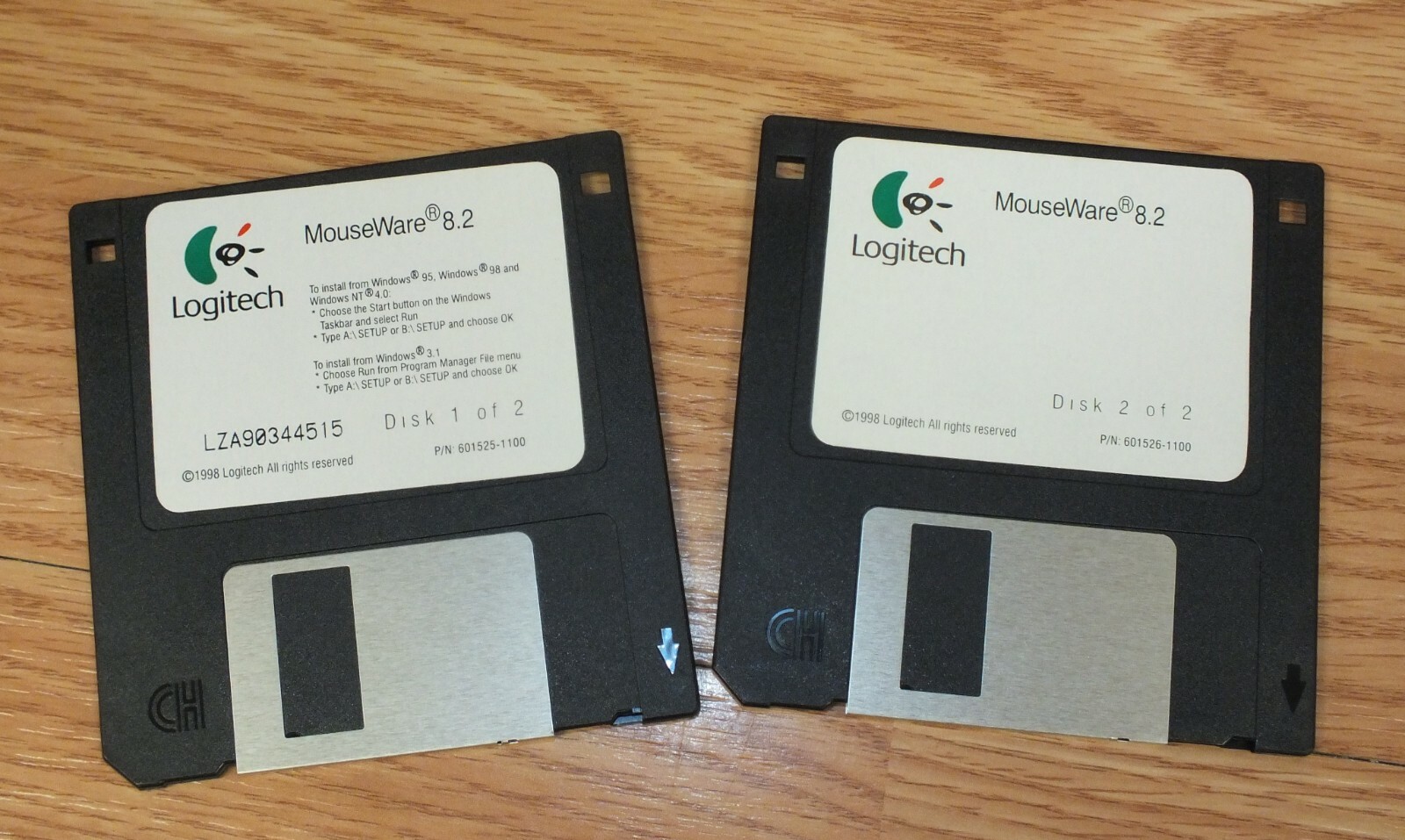 Vintage 1998 Logitech MouseWare 8.2 Floppy Disk 1 & 2 For Older Computers *READ*