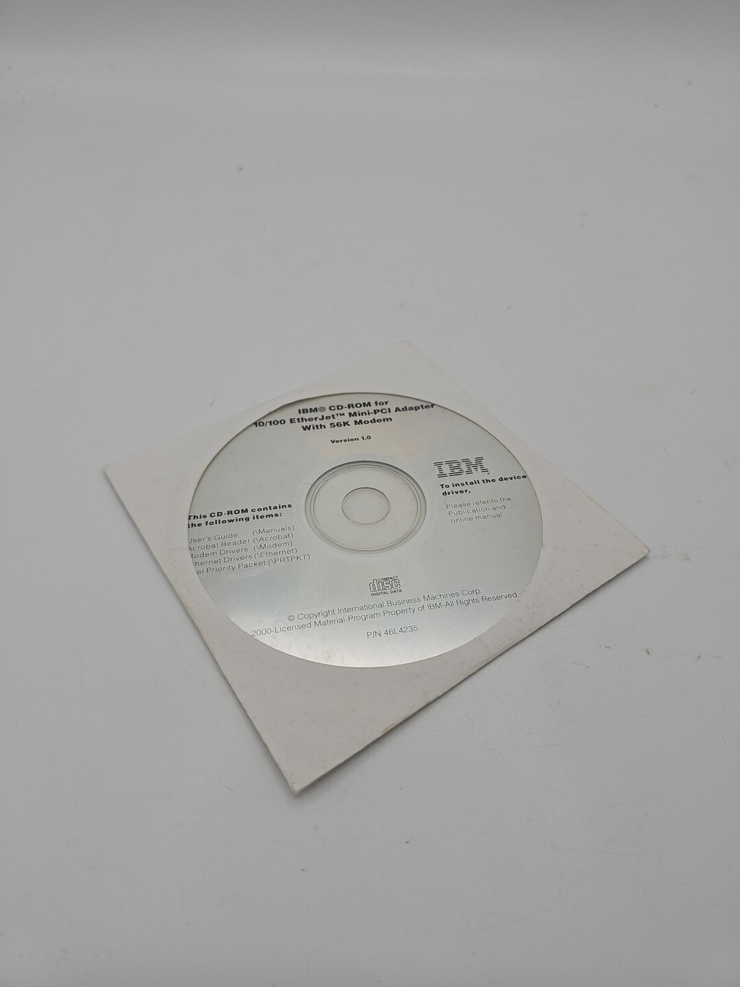 IBM CD-ROM FOR 10/100 ETHERJET MINI-PCI ADAPTER WITH 56K MODEM 46L4235