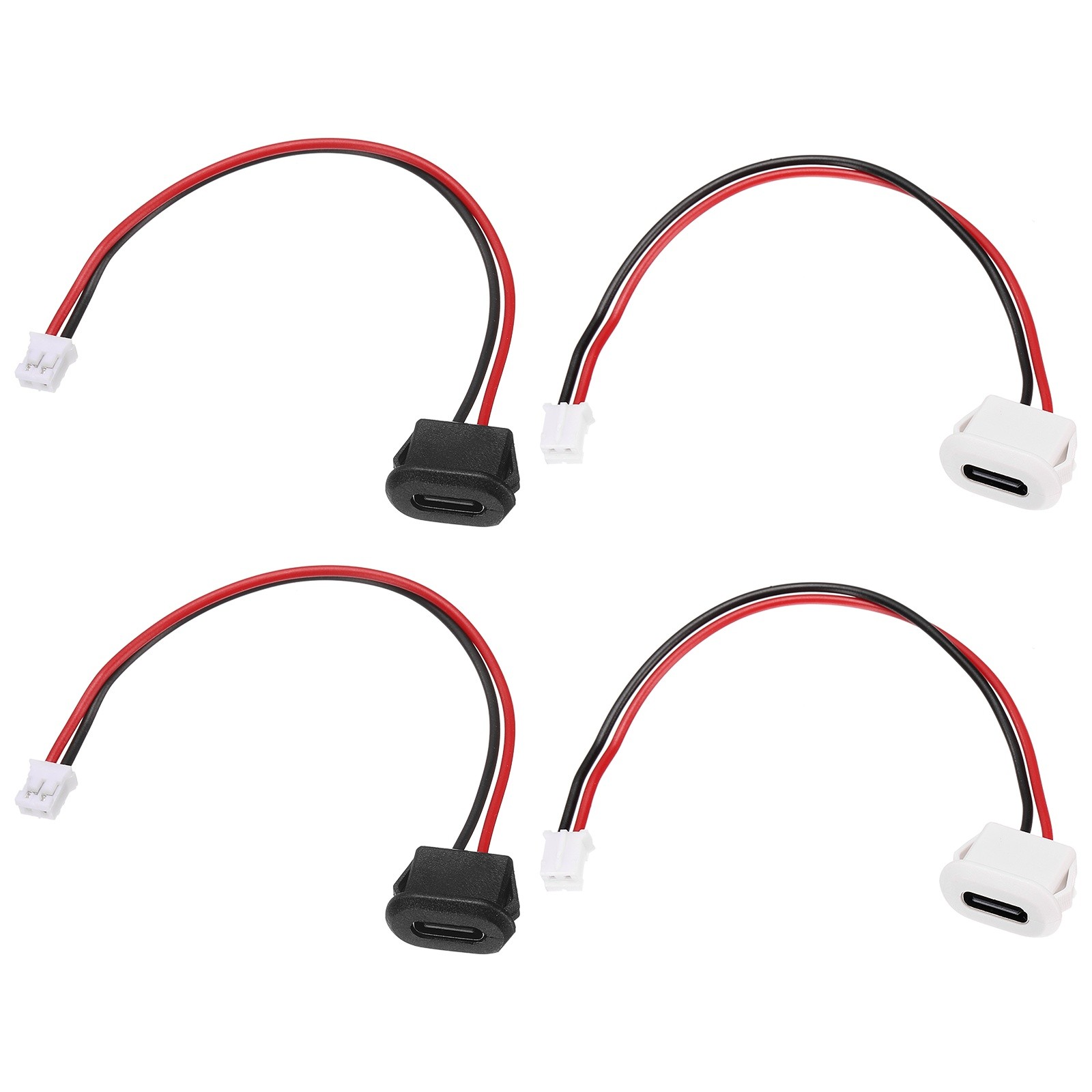 4pcs Type-C 2Pin Wire Square  USB-C Female Socket to PH2.0 Black White