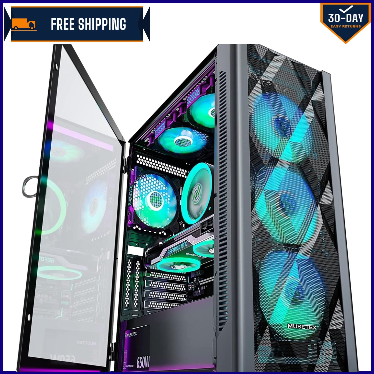 Versatile ATX Mid-Tower Case w/ 6 Pre-Installed ARGB Fans & Easy Access Design