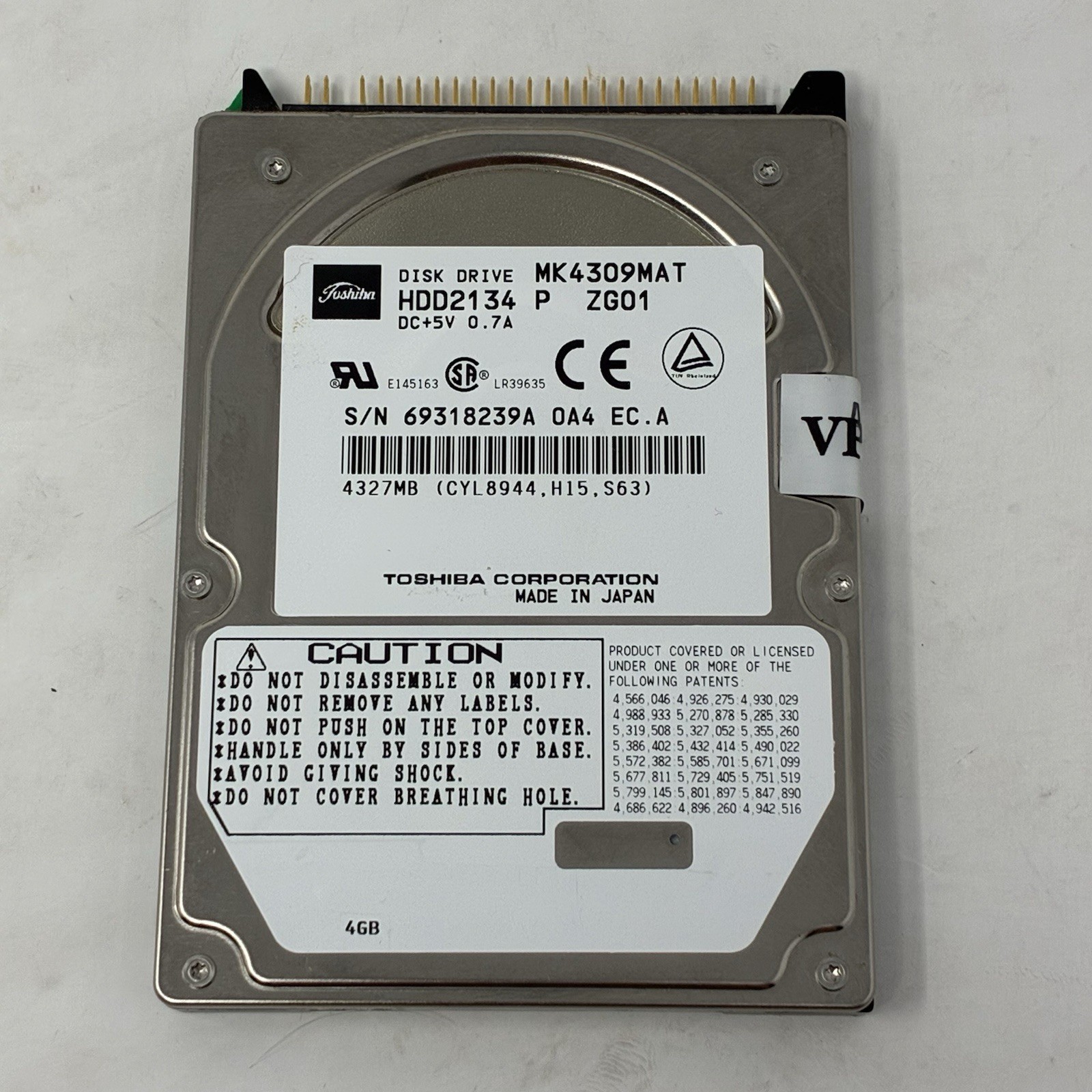 Toshiba MK4309MAT 4.3GB 4,2K RPM 512KB Cache ATA-33 2.5" HDD Tested Working