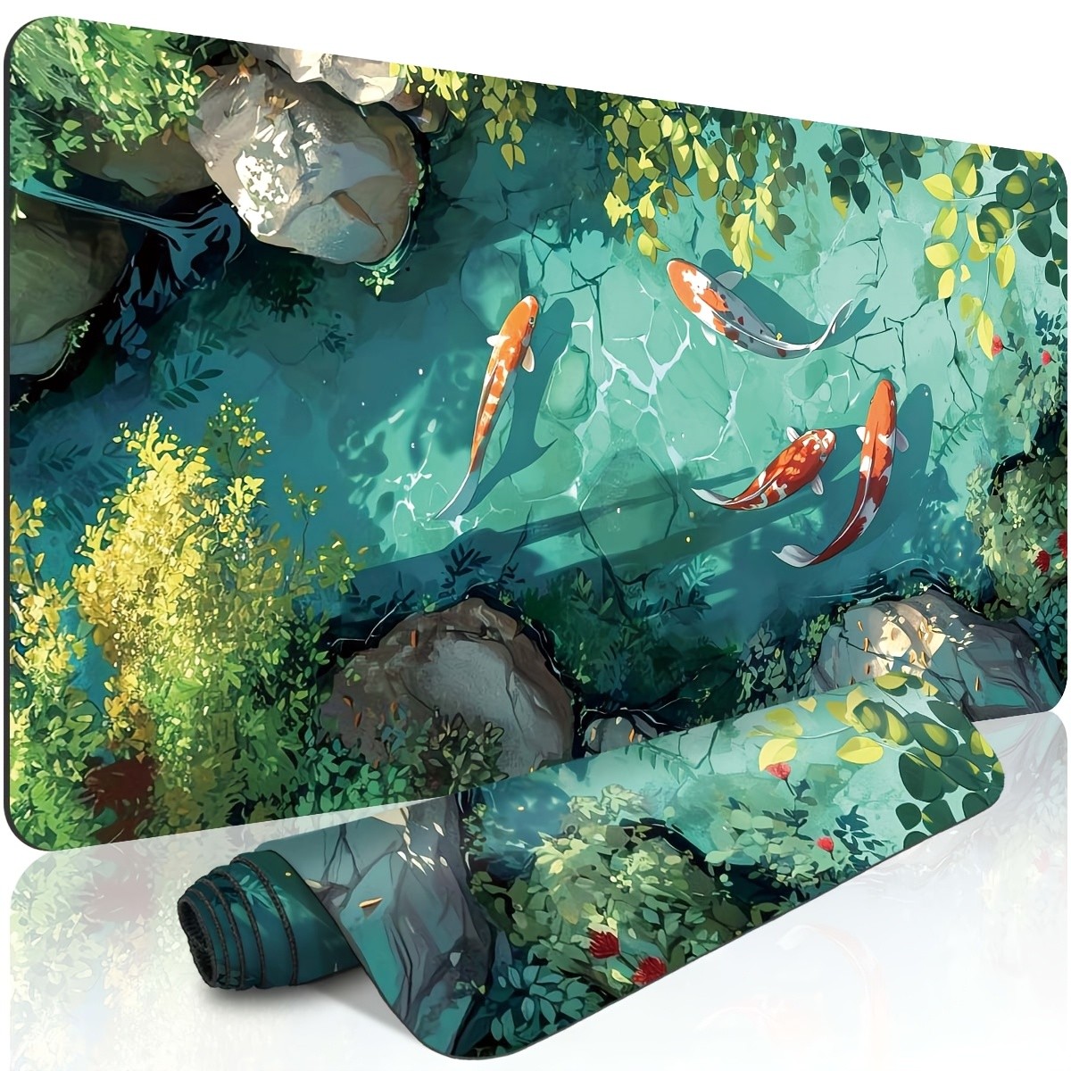 1pc Durable Oversized Mouse Pad Koi with Natural Scenery Design Esports Gaming