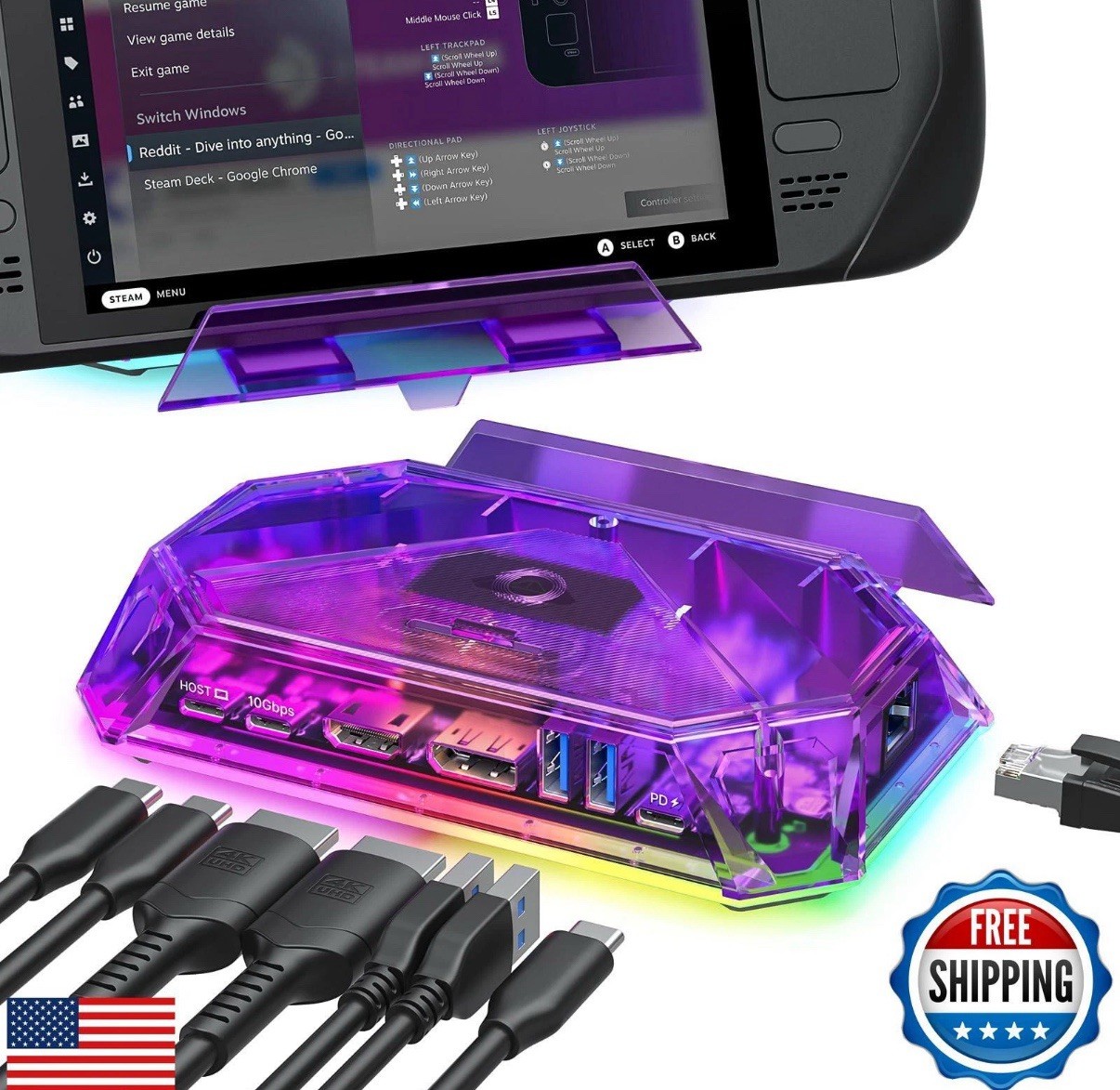 JSAUX RGB Docking Station for Steam Deck (OLED)/ROG Ally/Legion Go, 12-in-1 S