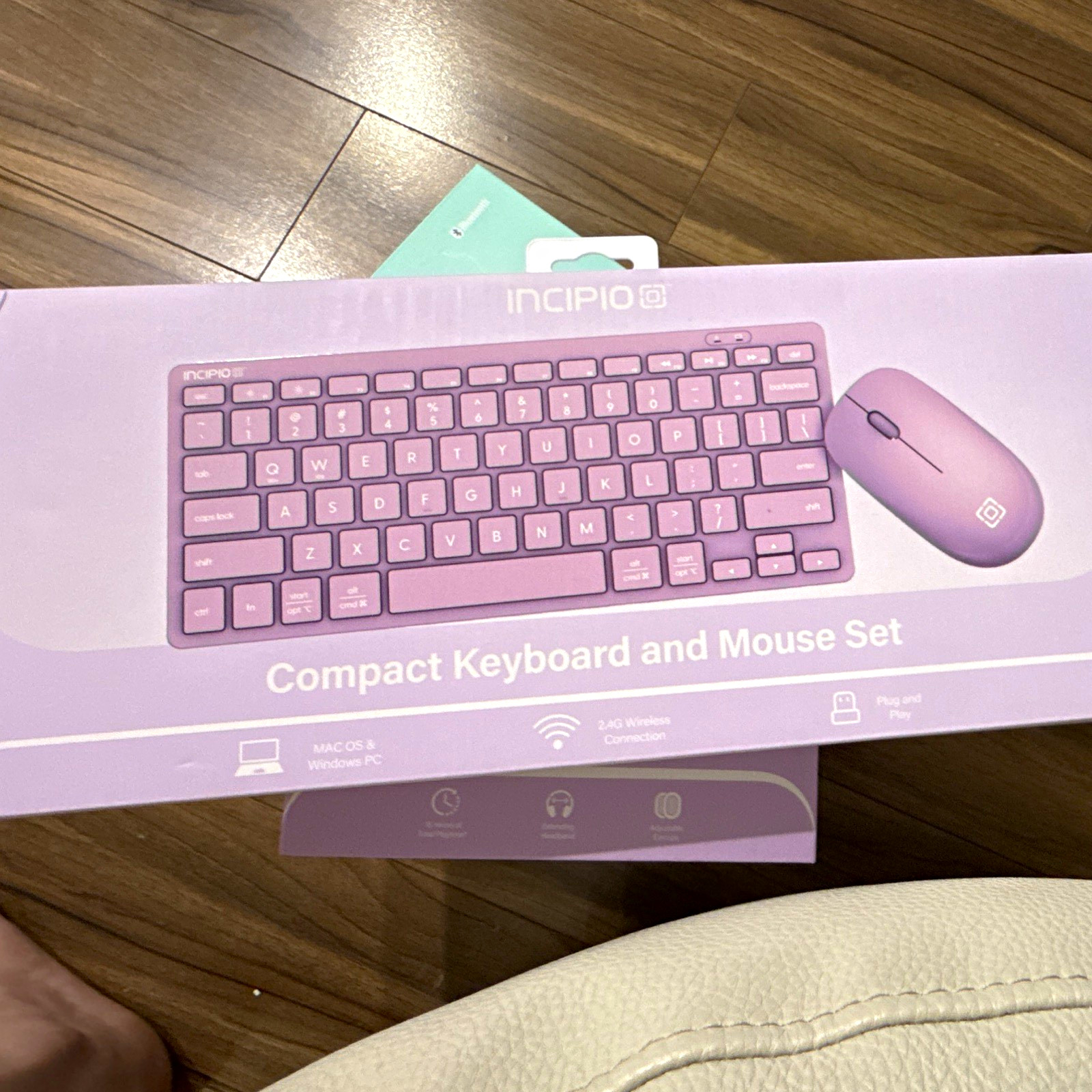 Incipio Wireless Compact Keyboard & Mouse Set, Purple, Plug & Play, QWERTY