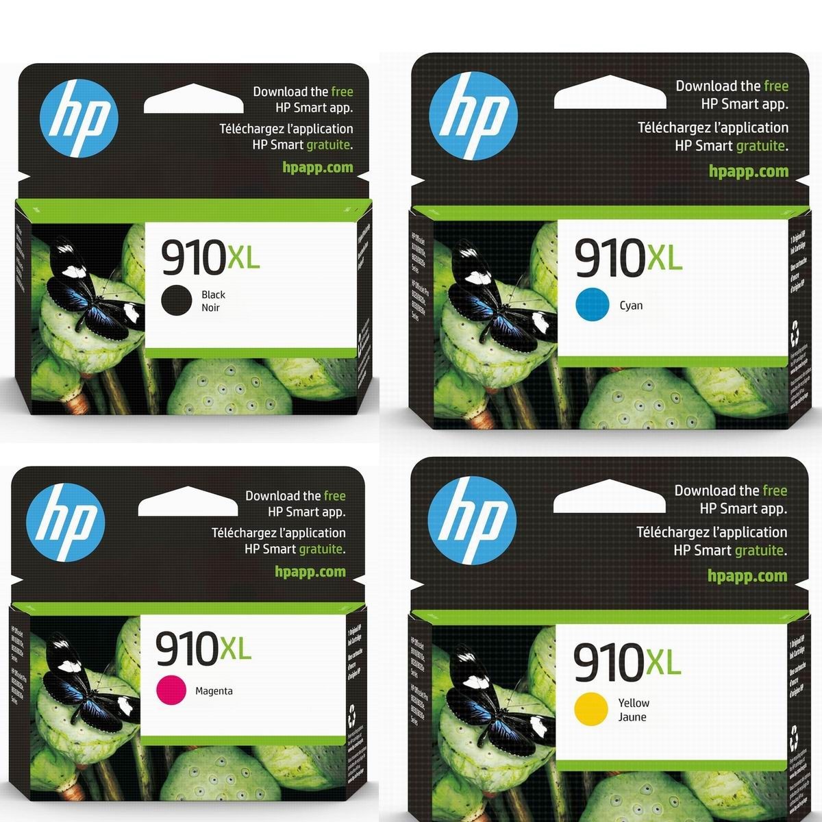 4 PACK HP GENUINE 910XL BLACK & COLOR INK OFFICEJET 8010e, 8028e, 8035e