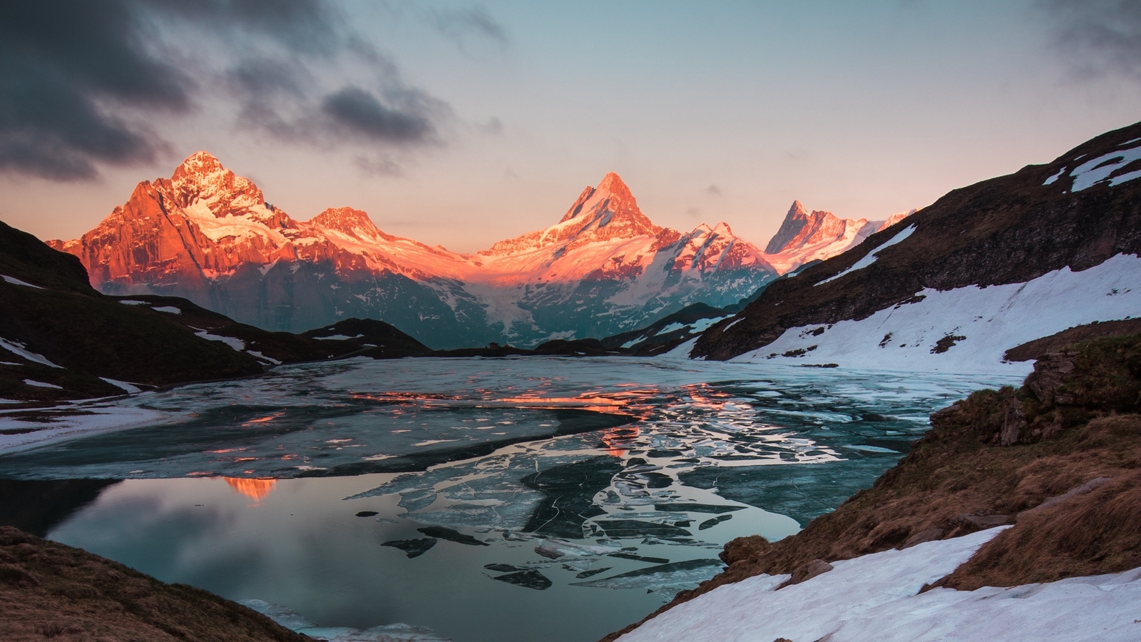 Landscape mountains lake sunset ice switzerland Custom Gaming Mat Desk