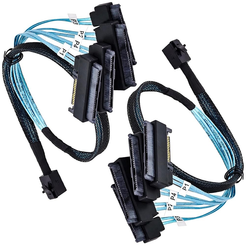 2 PCS 0.5M / 1.6 FT SFF8643 To 4x SFF8482 29Pin With SATA Power Cables
