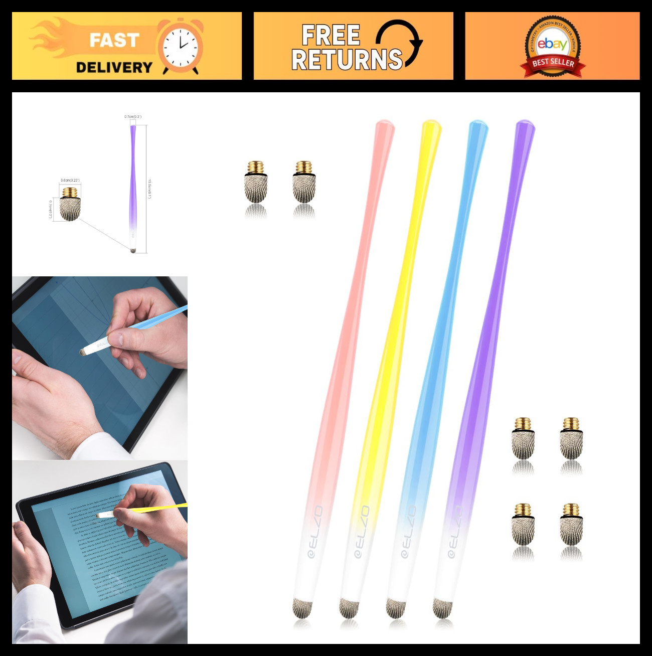 Premium Capacitive Stylus Pens 4-Pack - Slim Metal Tips for All Touch Screens, i