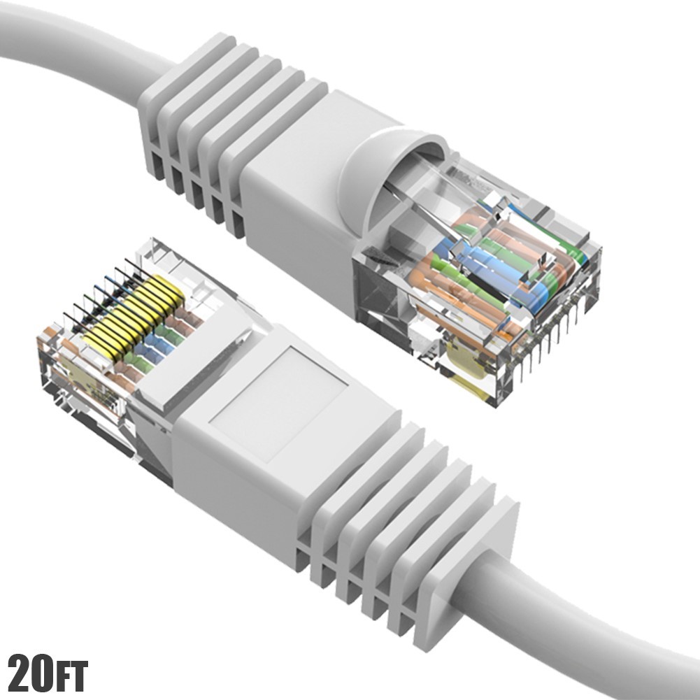 20FT Cat6 RJ45 Network LAN Ethernet Patch Cable UTP Copper Wire Snagless White