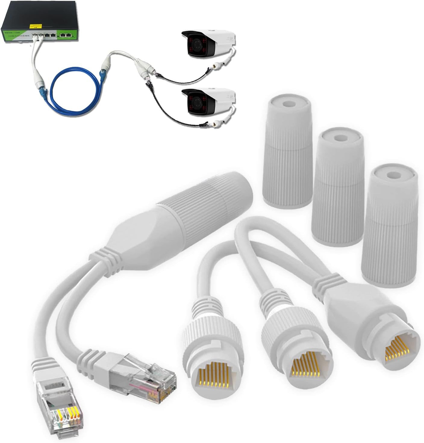 Ethernet Splitter, Waterproof Poe Combiner Splitter Adapter, Run 2 IP Cameras on