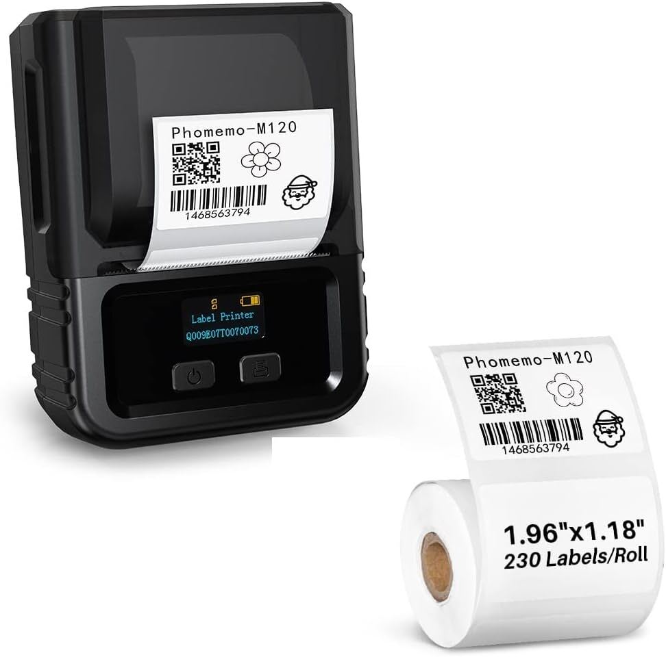 Phomemo M120 Label Printer Bluetooth Thermal Barcode Sticker Label Maker