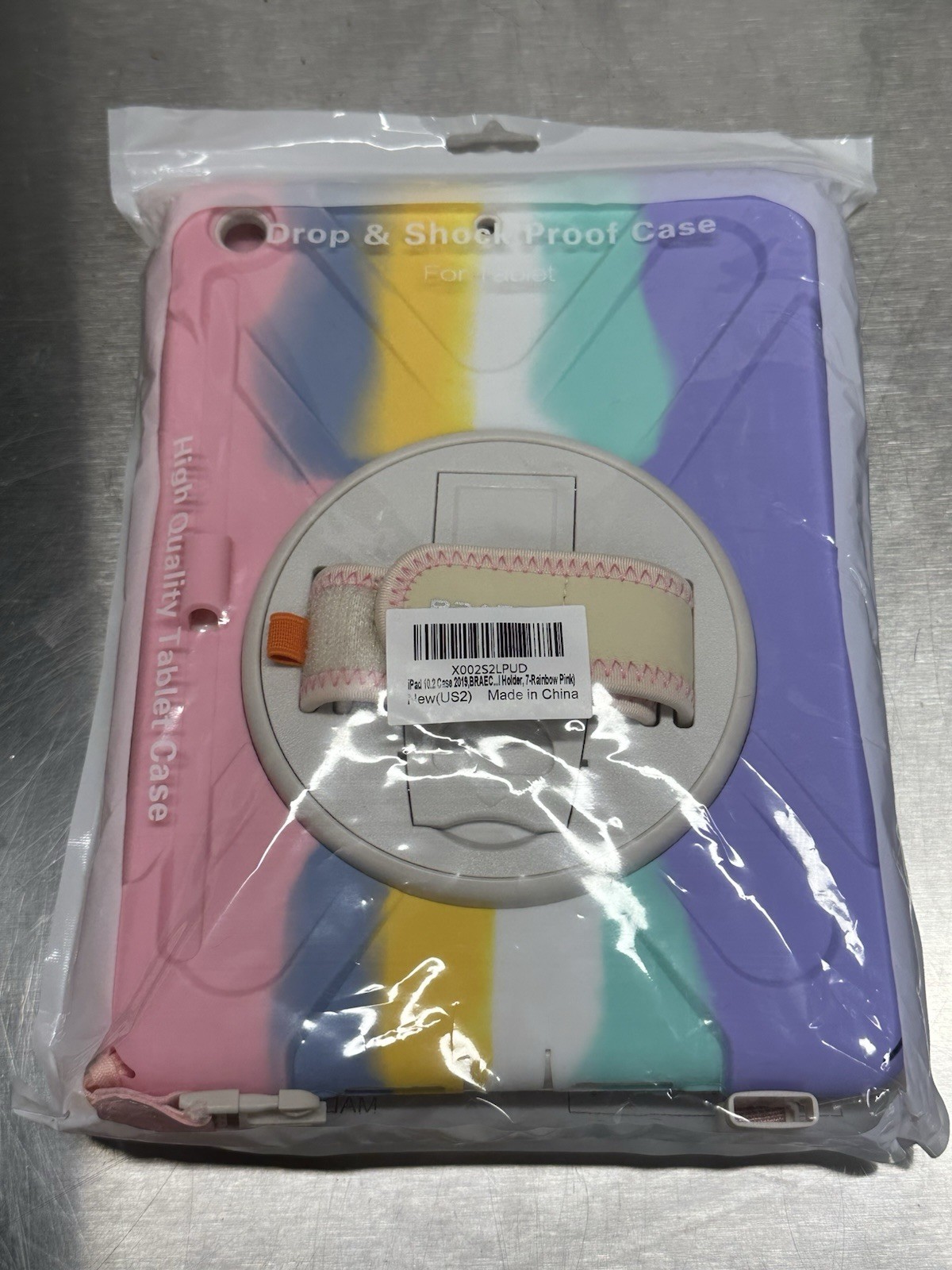 Braecn iPad 10.2 Case 2019 Handle/Strap Rainbow Stripe Print (7th, 8th, 9th Gen)