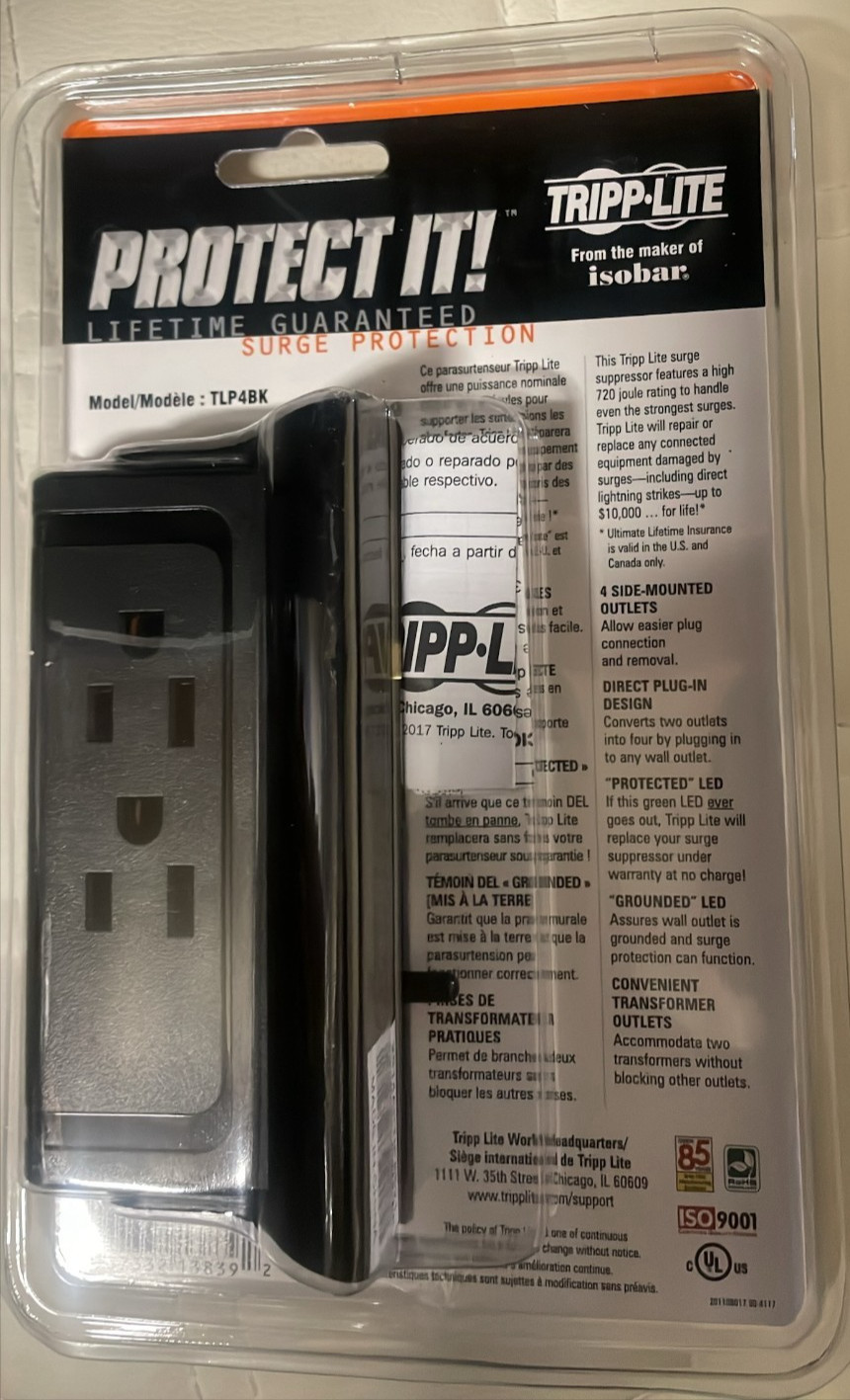 Tripp Lite TLP4BK Protect It 4-Outlet Surge Protector Power Strip Electrical Sa
