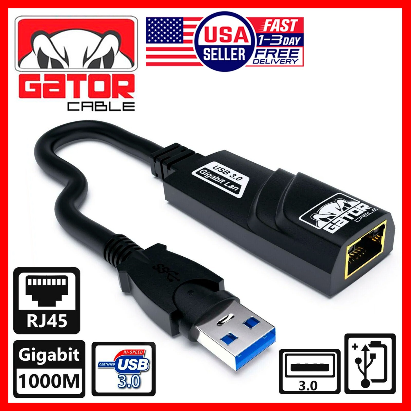 USB 3.0 Gigabit Ethernet LAN RJ45 1Gbps Network Adapter for Windows PC Mac