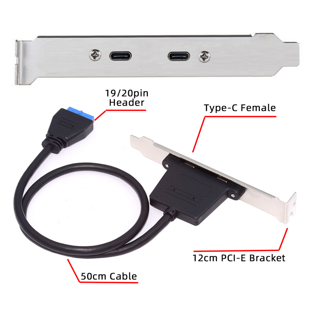 Cablecy USB3.0 Motherboard 19/20Pin to USB-C Type-C Dual Ports Female Cable