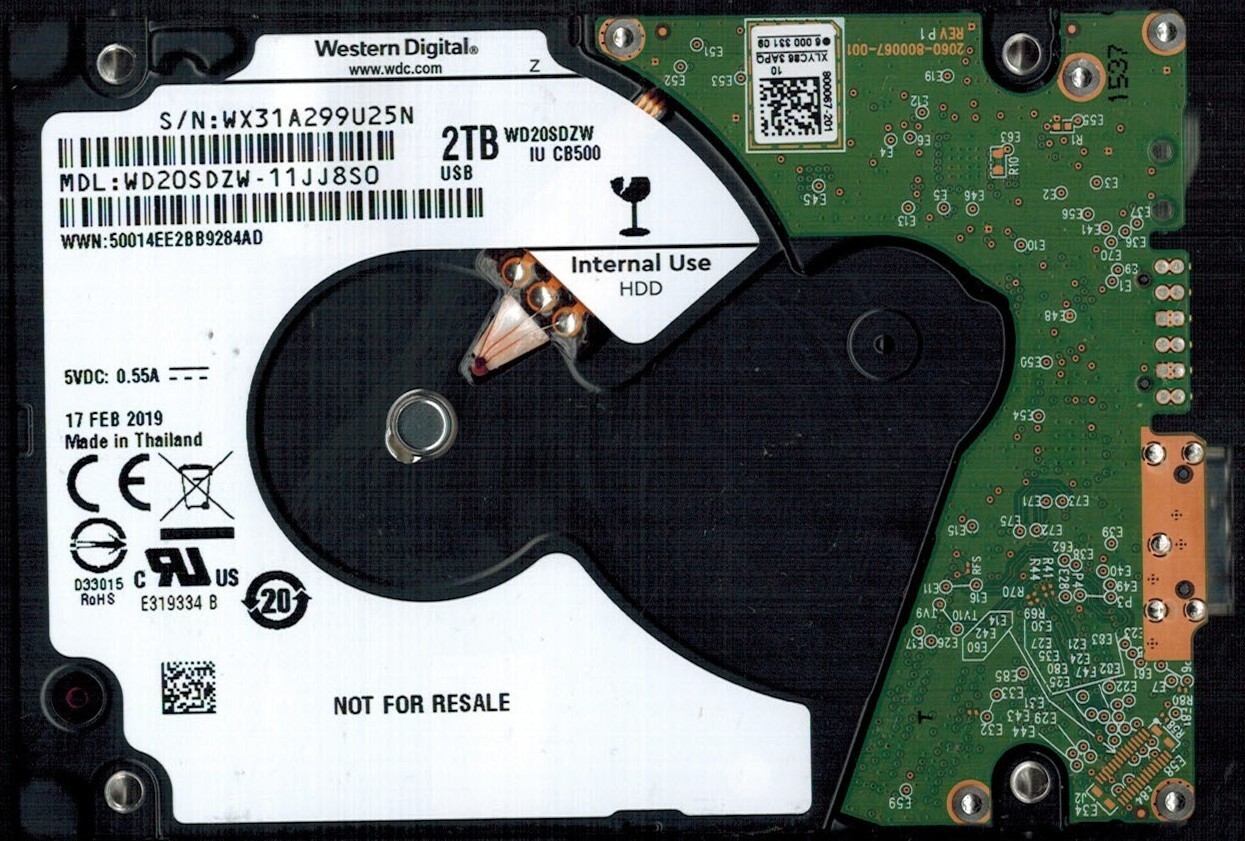 WD20SDZW-11JJ8S0 S/N: WX31A WESTERN DIGITAL 2TB THAILAND FEB 2019