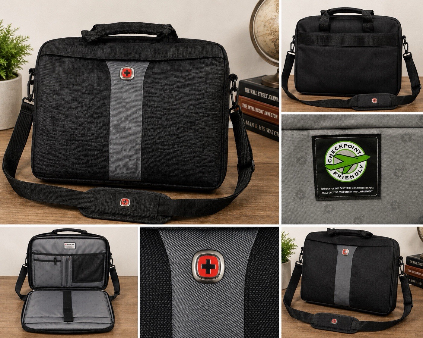 Wenger SwissGear Checkpoint Friendly Laptop Briefcase Messenger Bag Black 16”