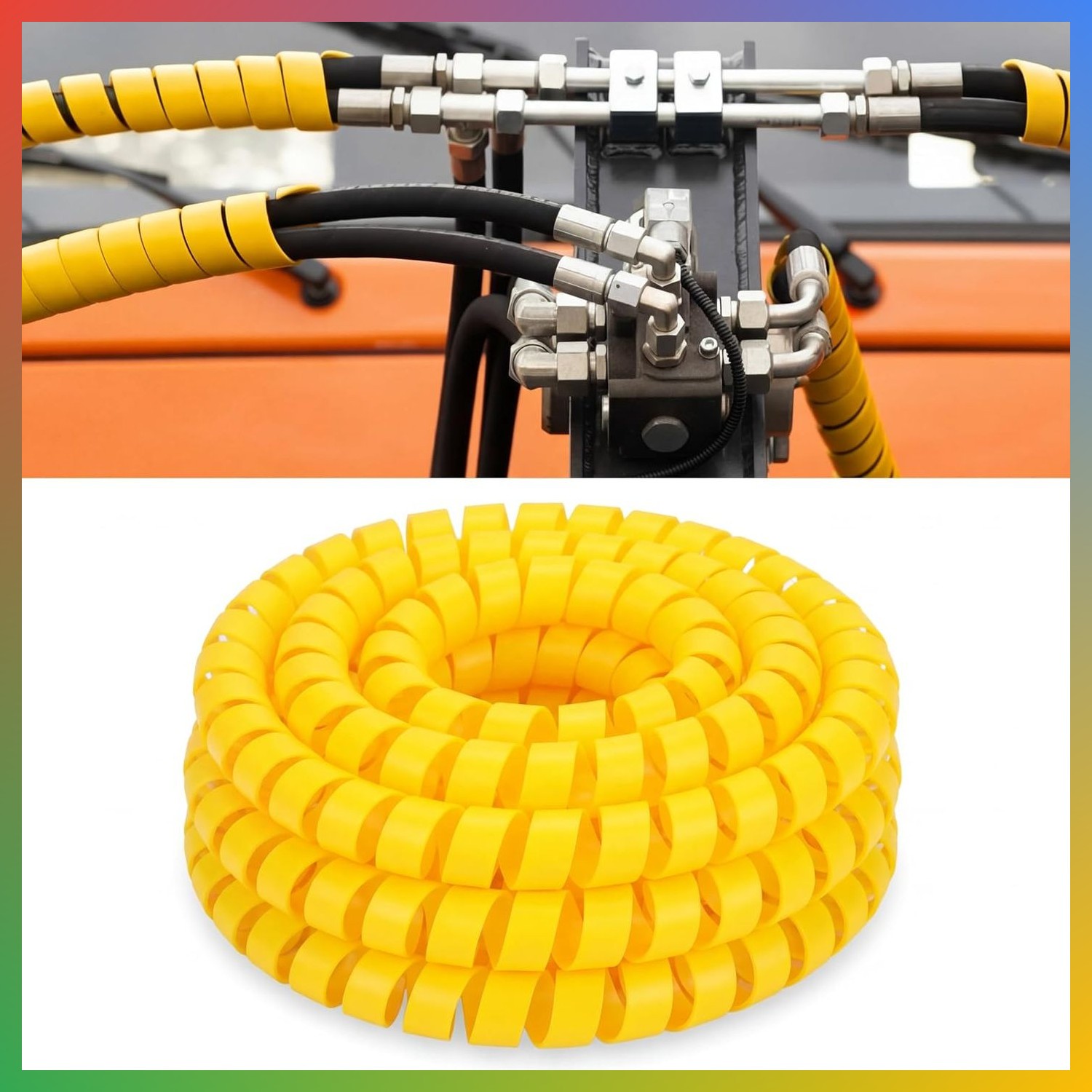 12Ft Hydraulic Hose Protector 1.25Inch Spiral Hose Wrap Cover Yellow