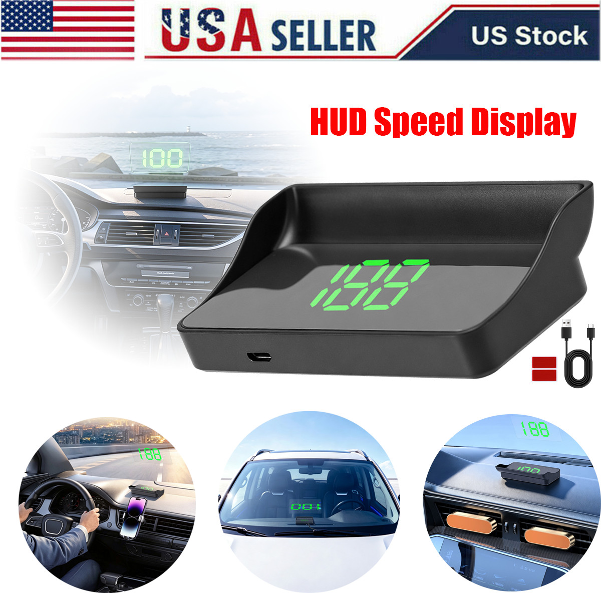 GPS HUD Speedometer MPH Windshield Display Plug Play No OBD for Car Truck SUV