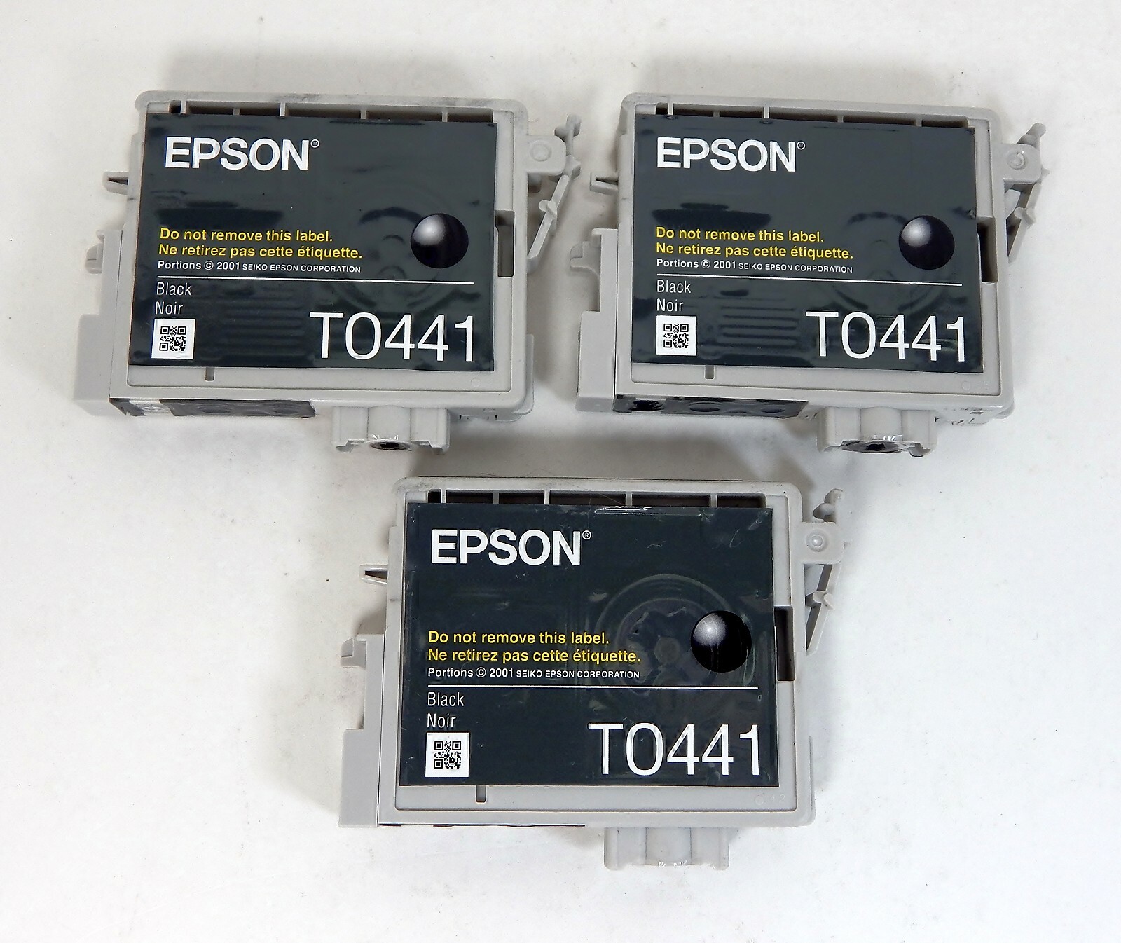 (3) EPSON T0441 Black Color Used EMPTY Genuine Original Ink Cartridges