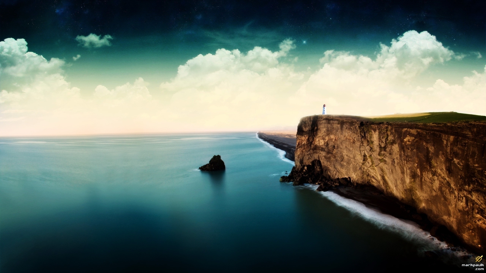 Landscape  art sea lighthouse cliff coast horizon sky Custom Gaming Mat Desk