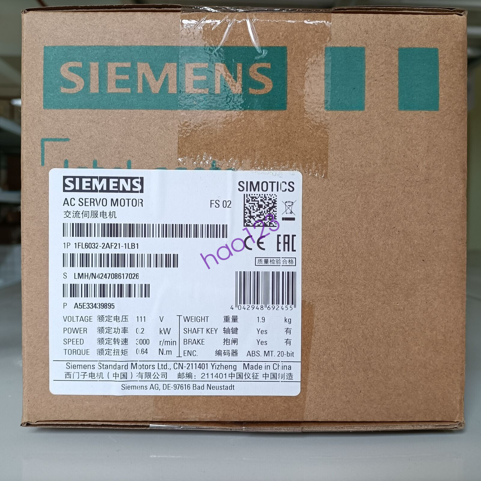 In Box Siemens Servo Motor 1FL6032-2AF21-1LB1 Fast Delivery UPS/FedEx NEW