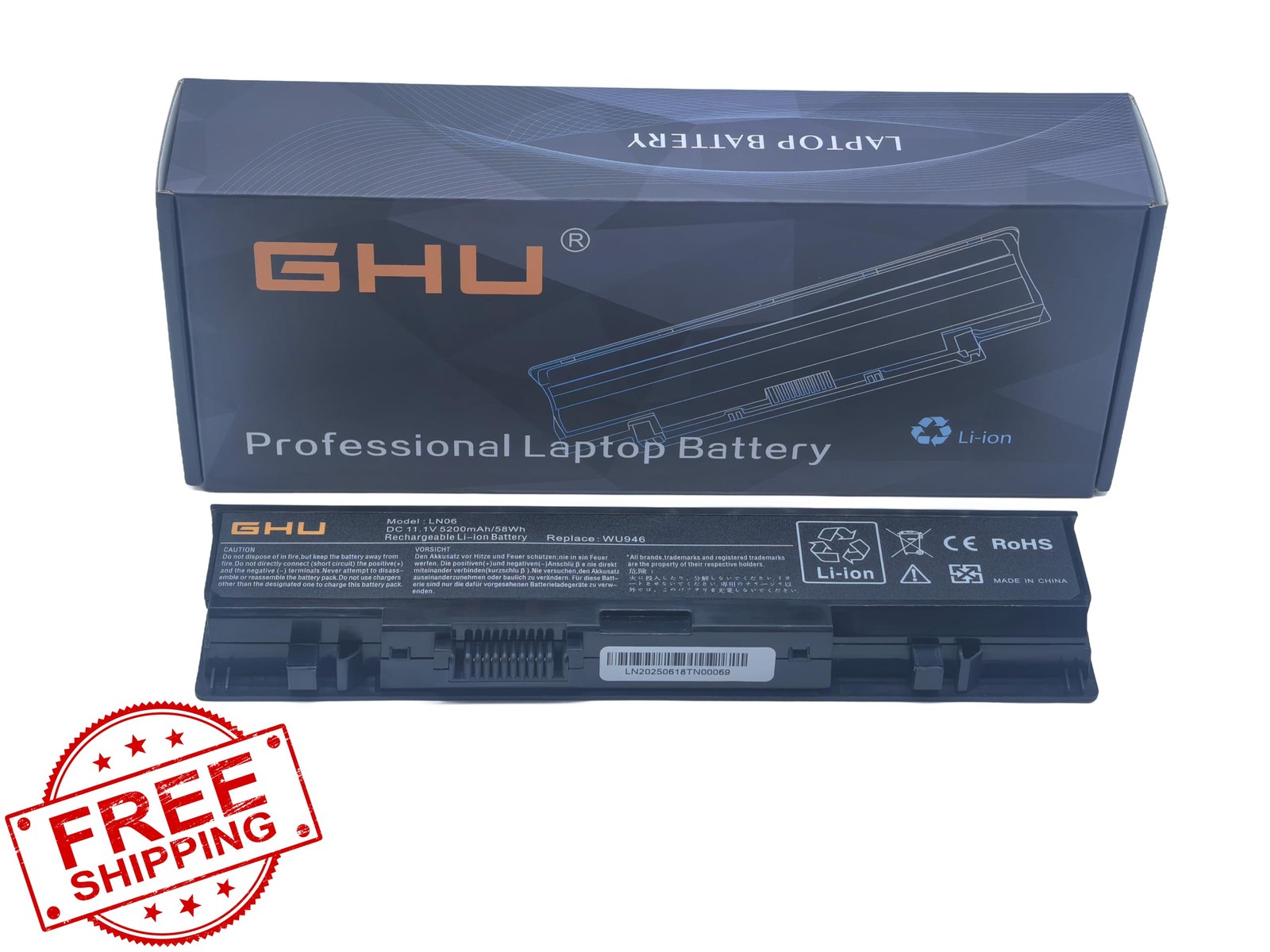 GHU 6-Cell 58Wh Battery for Dell Studio 1535-1558, PP33L/PP39L, 5200mAh
