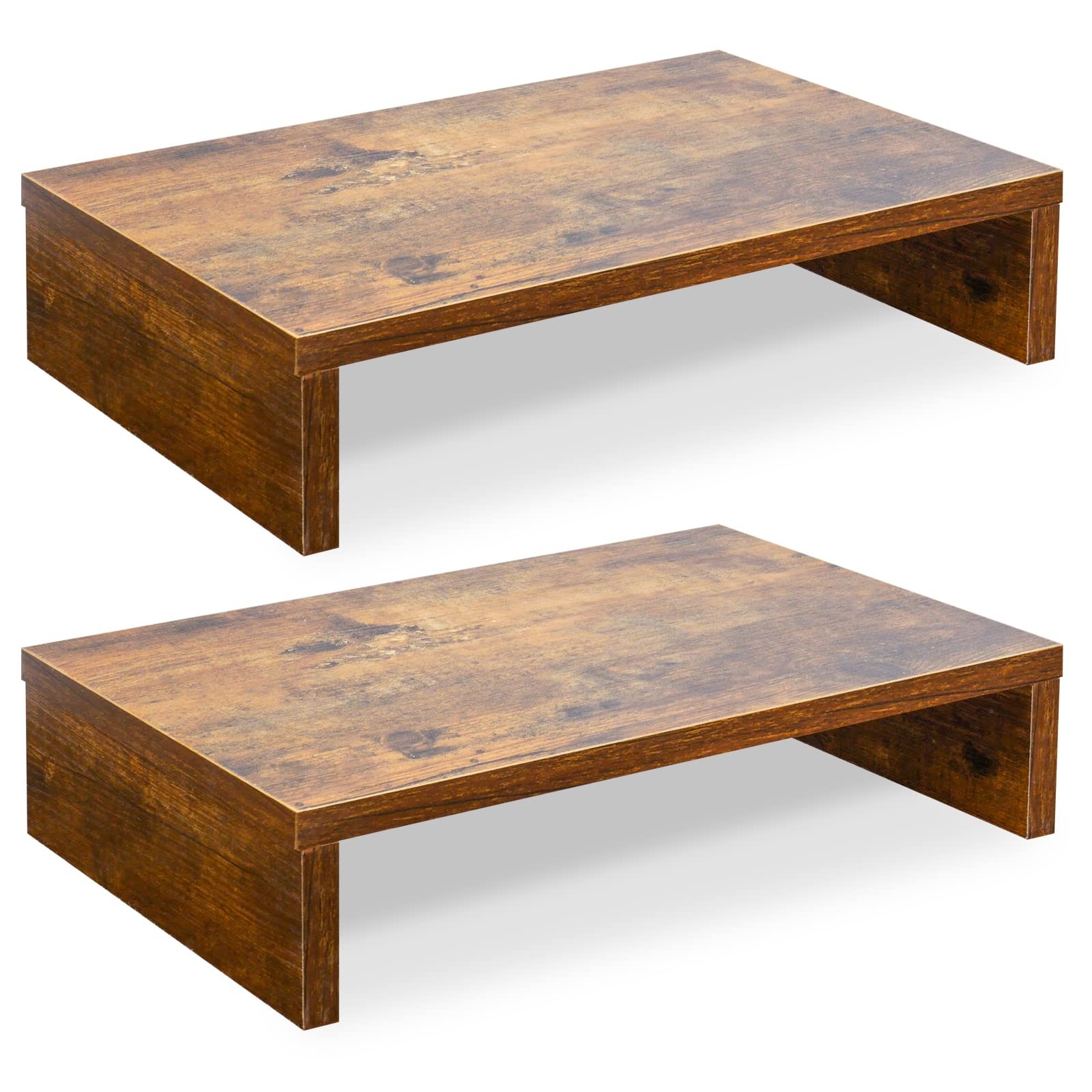 TEAMIX Monitor Riser - 2 Pack, Rustic Brown Wood Adjustable 2 Packs, 