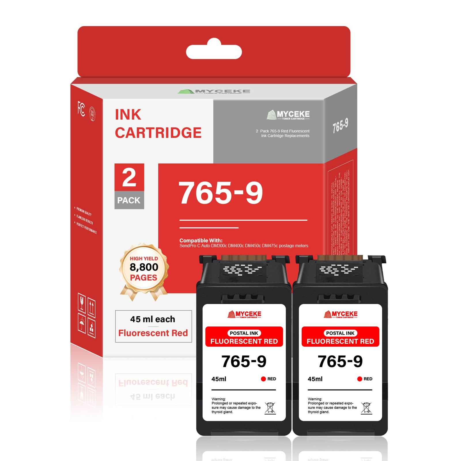 2 Pack 765-9 Red Ink Cartridge : Fluorescent Red Postage Ink Cartridges