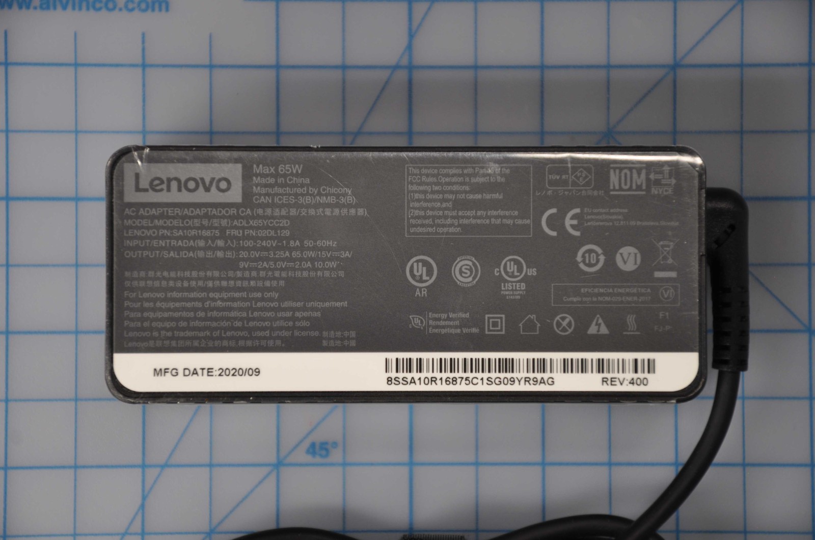 LENOVO 65W 20/15/9/5V 2P Worldwide AC Adapter 02DL129