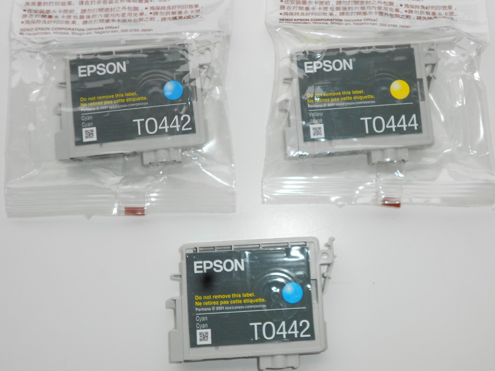 Epson Ink Cartridges T0441  T0442 Blue(2) T0444 Yellow, Sealed