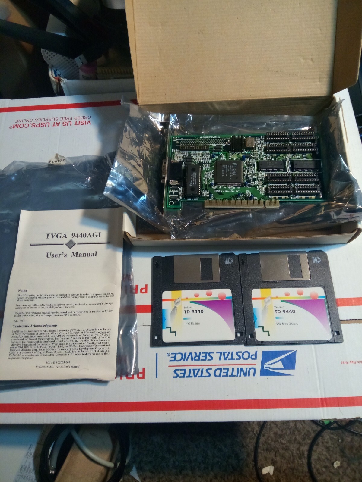 VINTAGE TRIDENT TVGA 9440AGI PCI RARE VIDEO CARD WITH DRIVERS