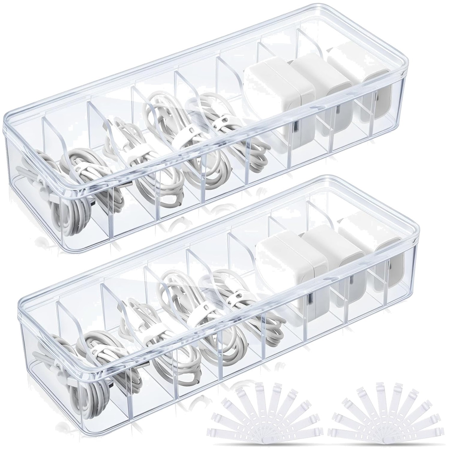 Compact Cable Storage Boxes with Adjustable Dividers