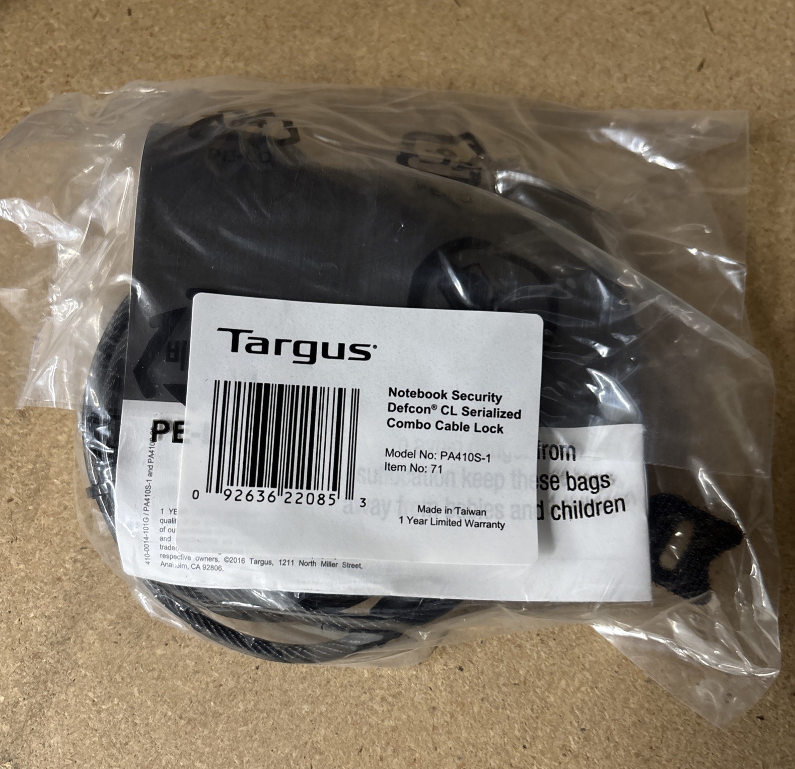 Targus Notebook Security Defcon SCL Combo Cable Lock Model: PA410S-1