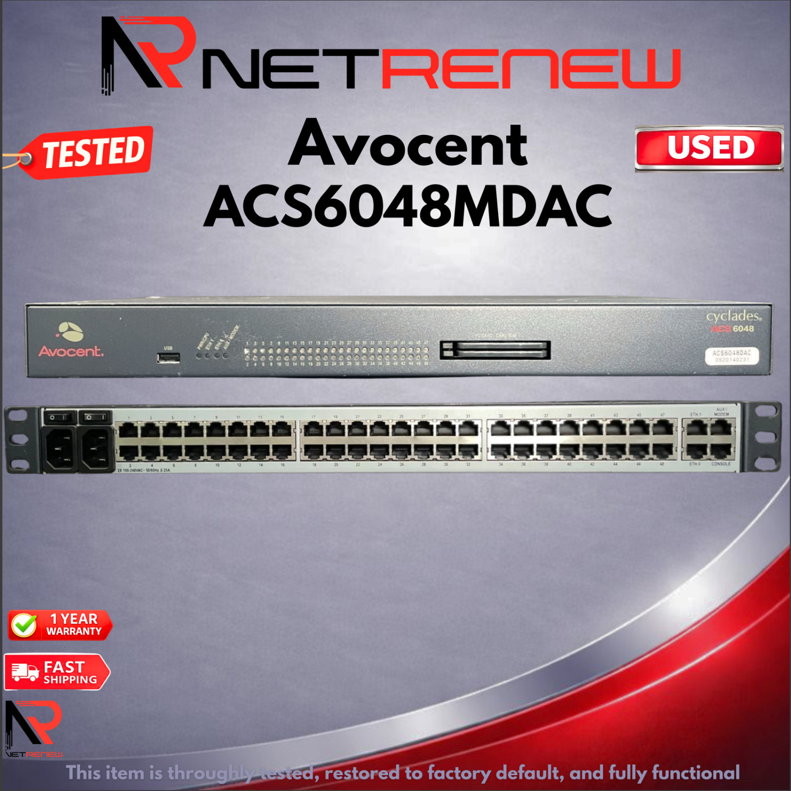 Avocent ACS6048MDAC 48 Port RS232 Serial  Dual AC Console Server
