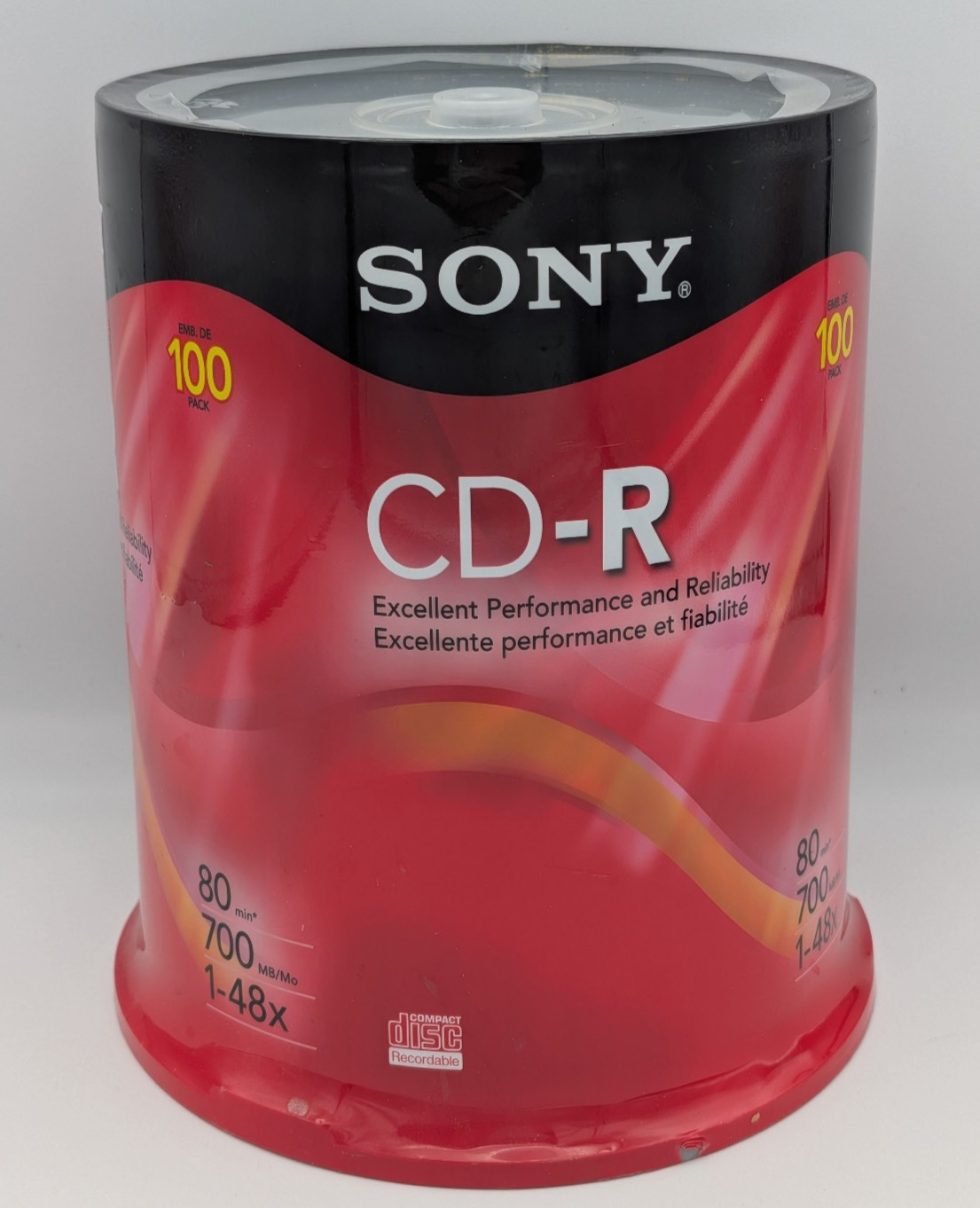 SONY CD-R 80 Min 700 MB 1-48x Recordable Compact Discs CDs 100-Pack NEW SEALED