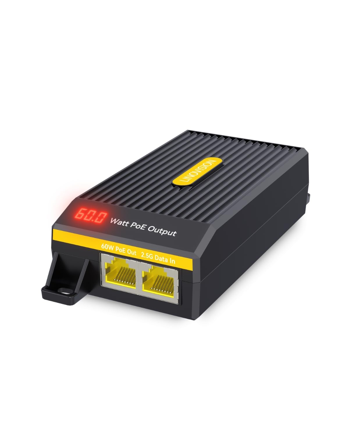 Linovision 2.5G BT 60W PoE++ Injector LED Screen to Indicate Power Output