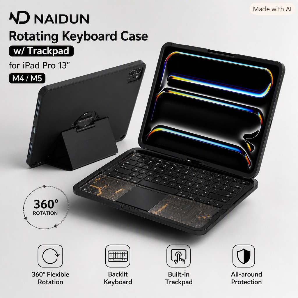 ND NAIDUN Rotating Keyboard Case w/ Trackpad for iPad Pro 13 M4/M5