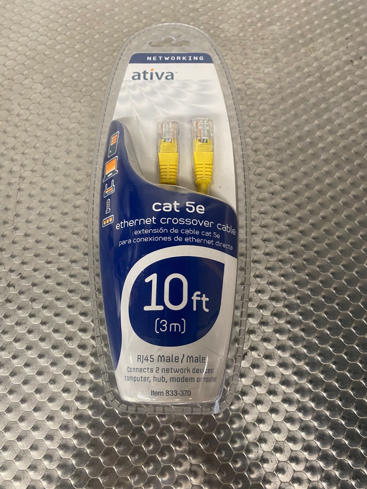 Ativa Cat 5e Crossover Patch Cable, 10 feet, Yellow (833-370)