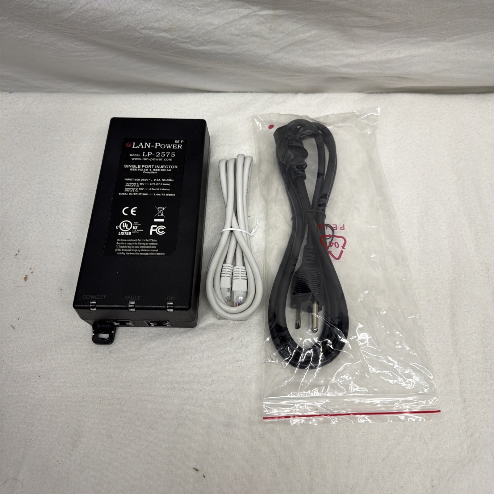LAN Power LP-2575 Single Port Ultra High Power PoE Midspan Injector W/POWER CORD
