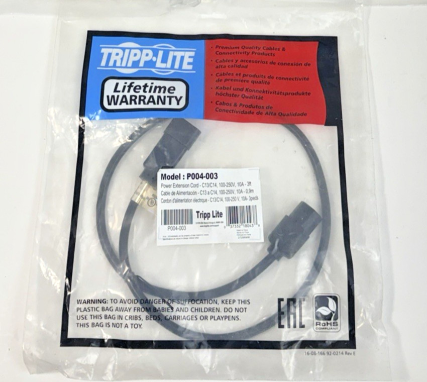 TRIPP LITE P004-003 Premium Power Extension Cord 3 Foot 18 AWG 100-250V