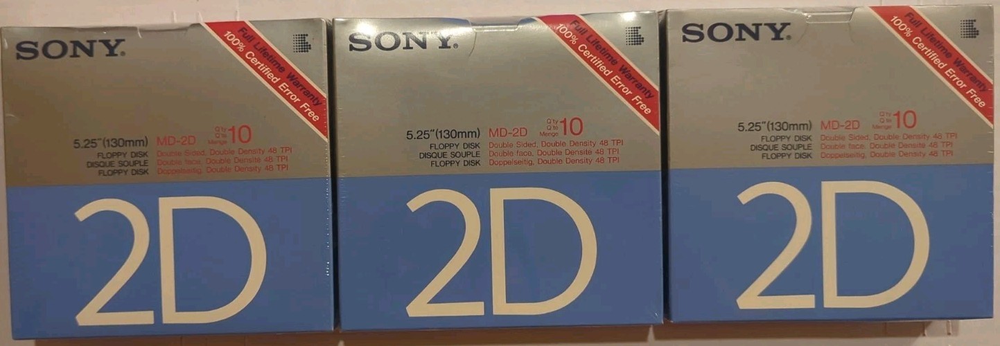 3x LOT- SONY MD-2D 5.25" (130mm) Floppy Diskette (Theee Packs Of 10) SEALED f/s
