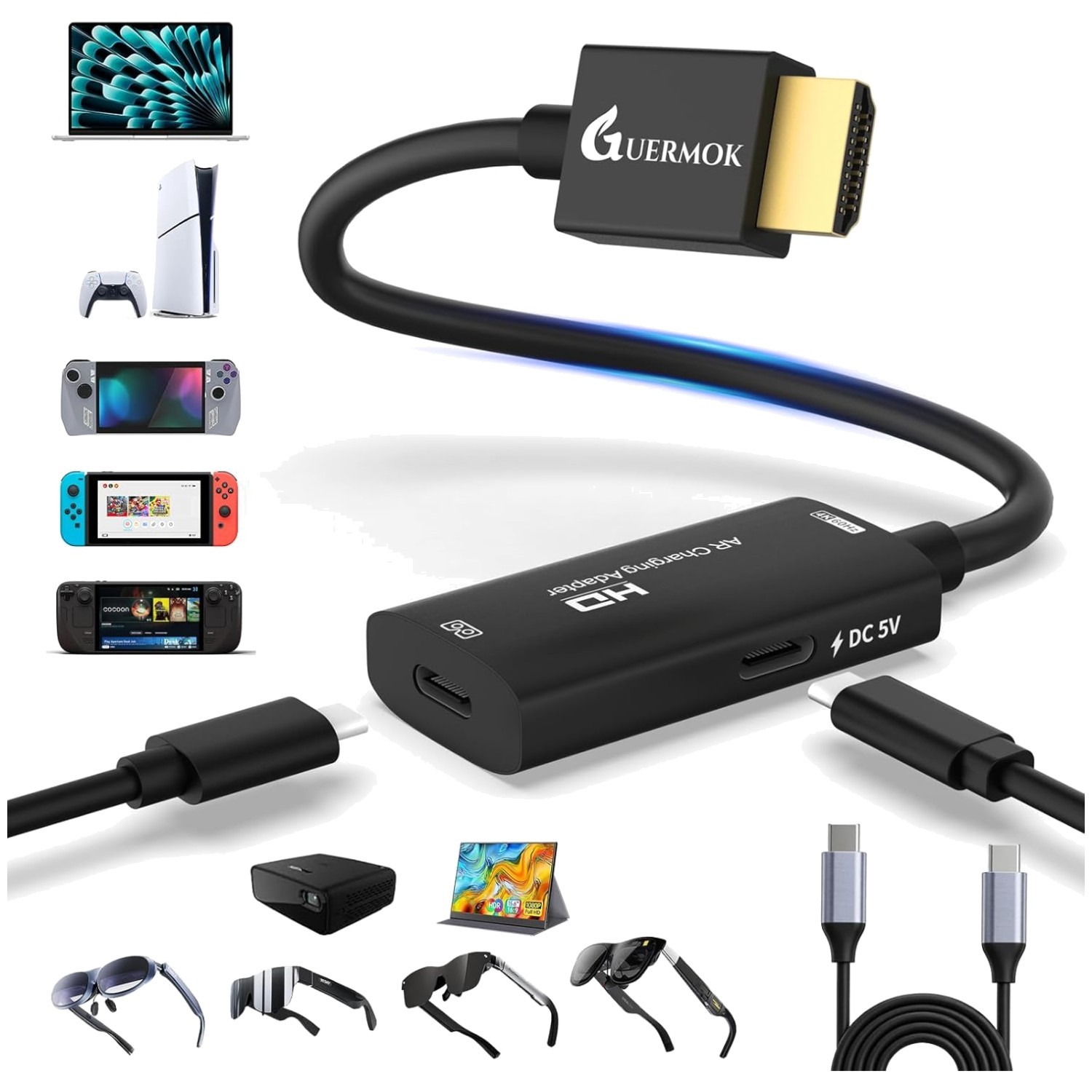 HDMI to USB C Adapter for XREAL/RayNeo/Rokid, 4K@60Hz