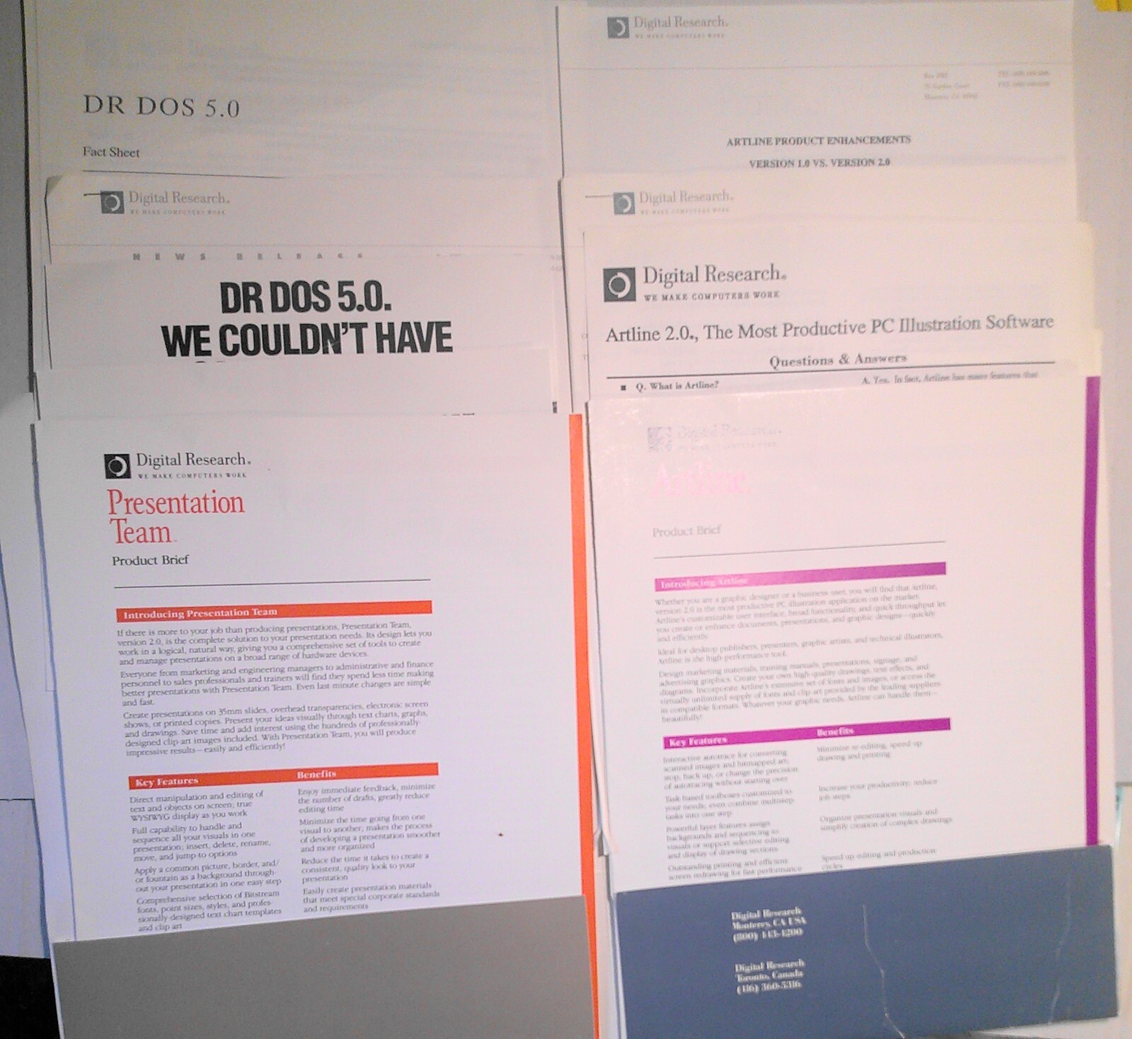 Digital Research Press Kit, 1990 - Artline, Dr. Dos & Presentation Team.