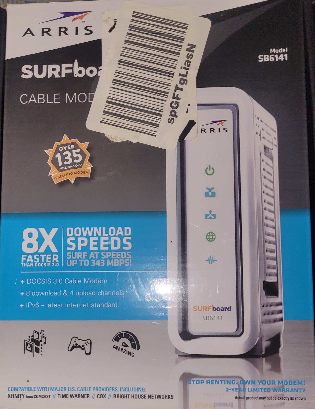 Motorola ARRIS SURFboard SB6141 DOCSIS 3.0 Cable Modem 400 Series (White) A7