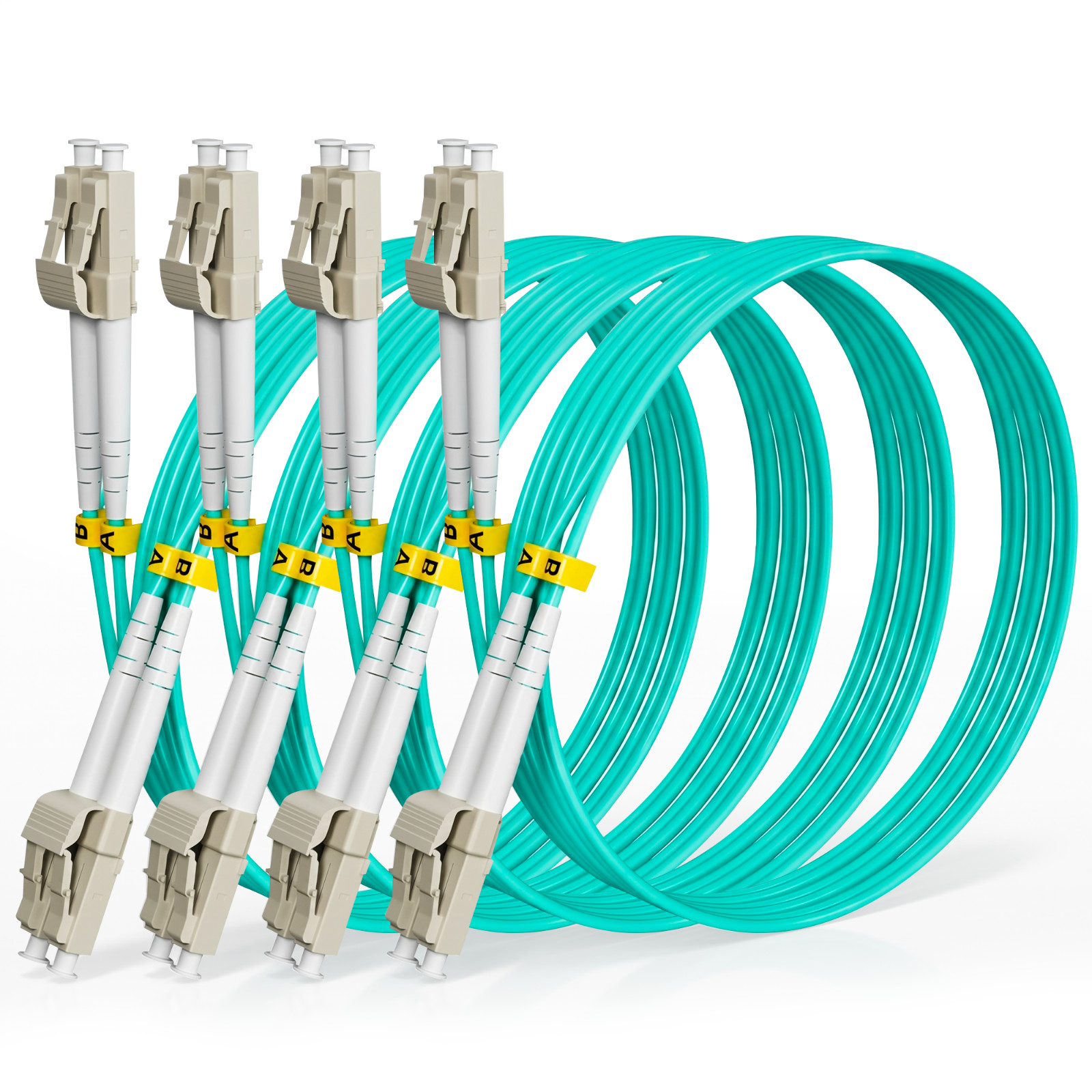 OM3 LC‑UPC to LC‑UPC Duplex Fiber Patch Cable - 3m (4 Pack) Aqua LSZH | ALVIRON