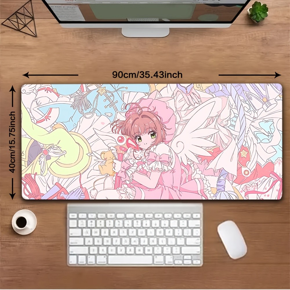 Cute Pink Magical Girl Gaming Mouse Pad 1pc - Non-Slip Rubber Base, Washable,