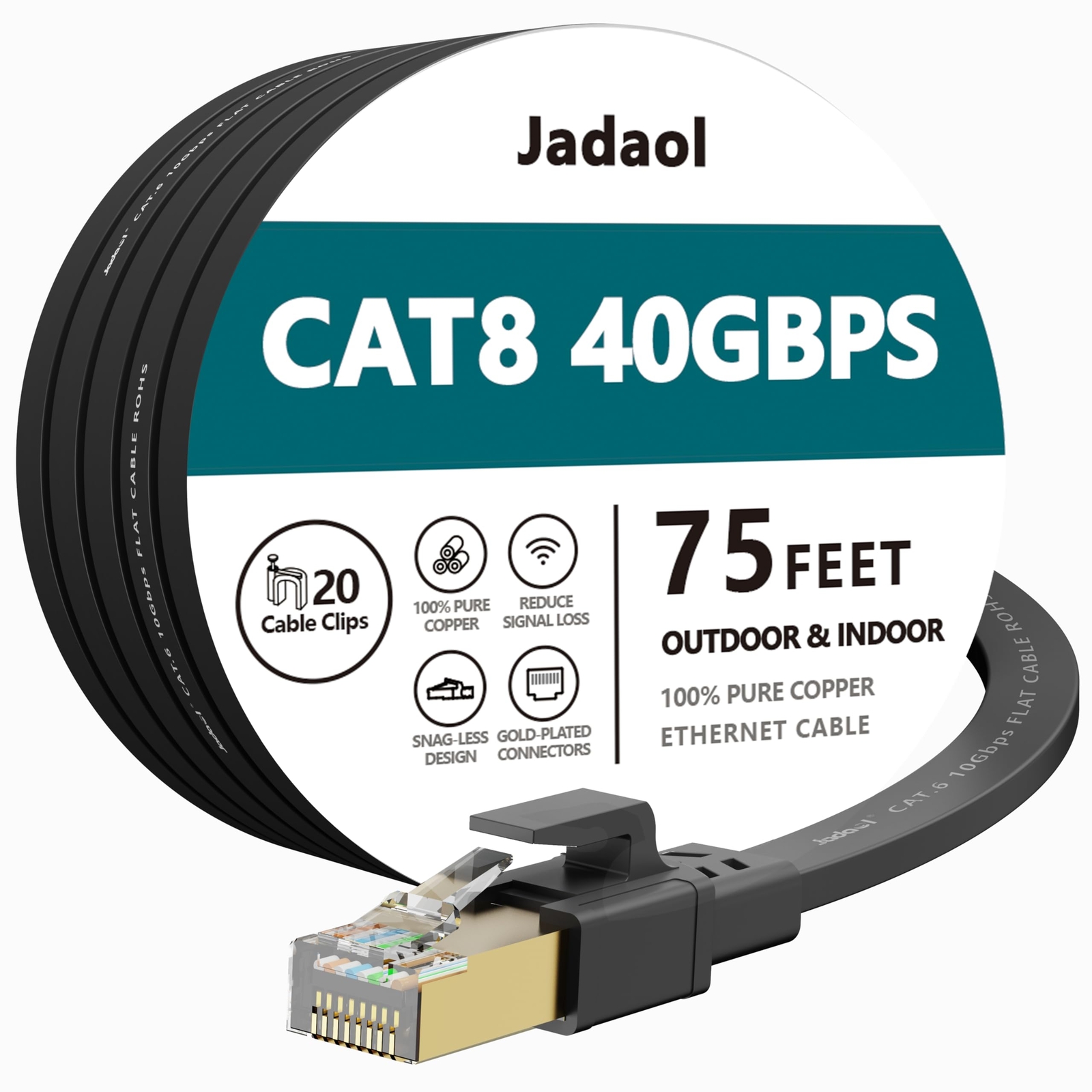 Cat8 Ethernet Cable Outdoor&Indoor 75 FT Heavy Duty High Speed Cat 8 LAN Netw...